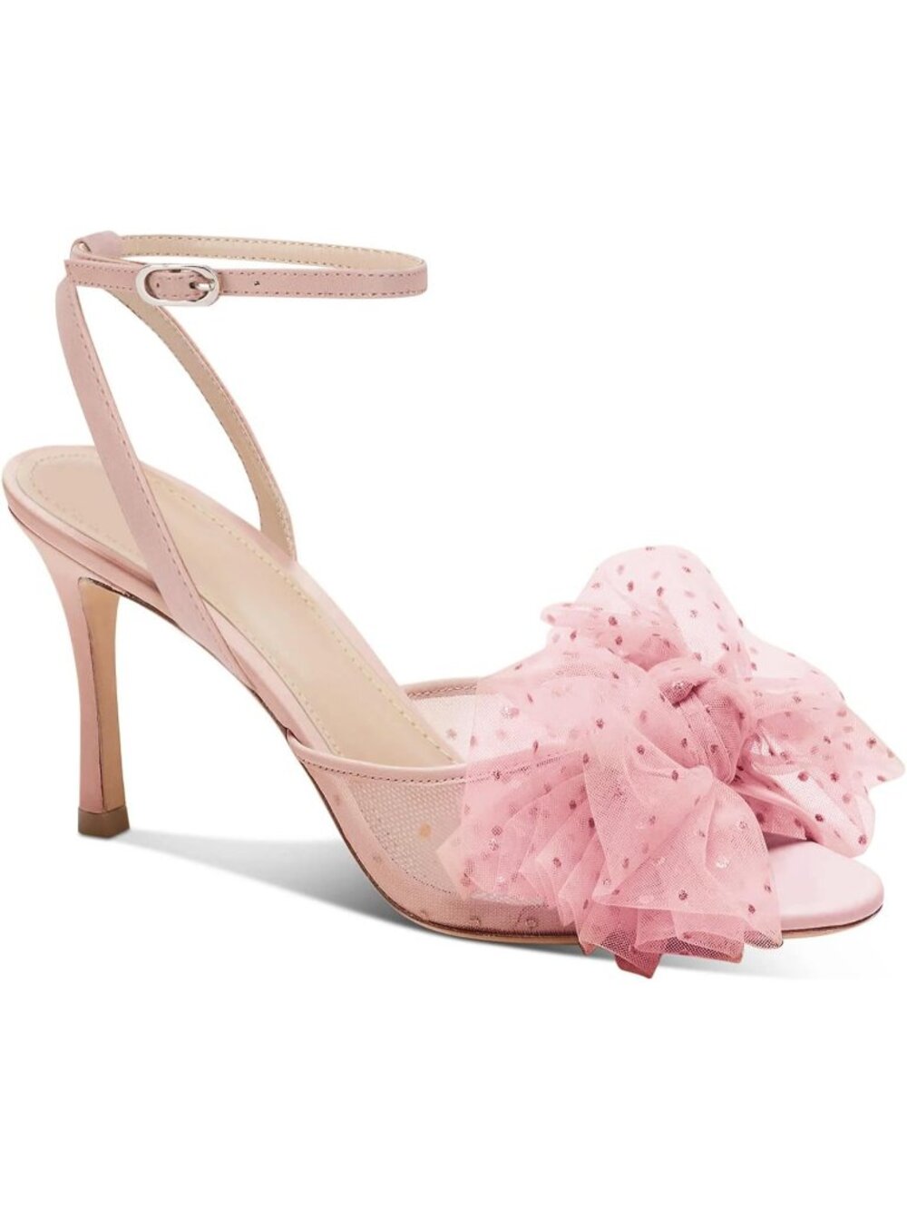 Women's Pink Bow Tie Heels Sandals Slingback Mesh High Stiletto Wedding Heels